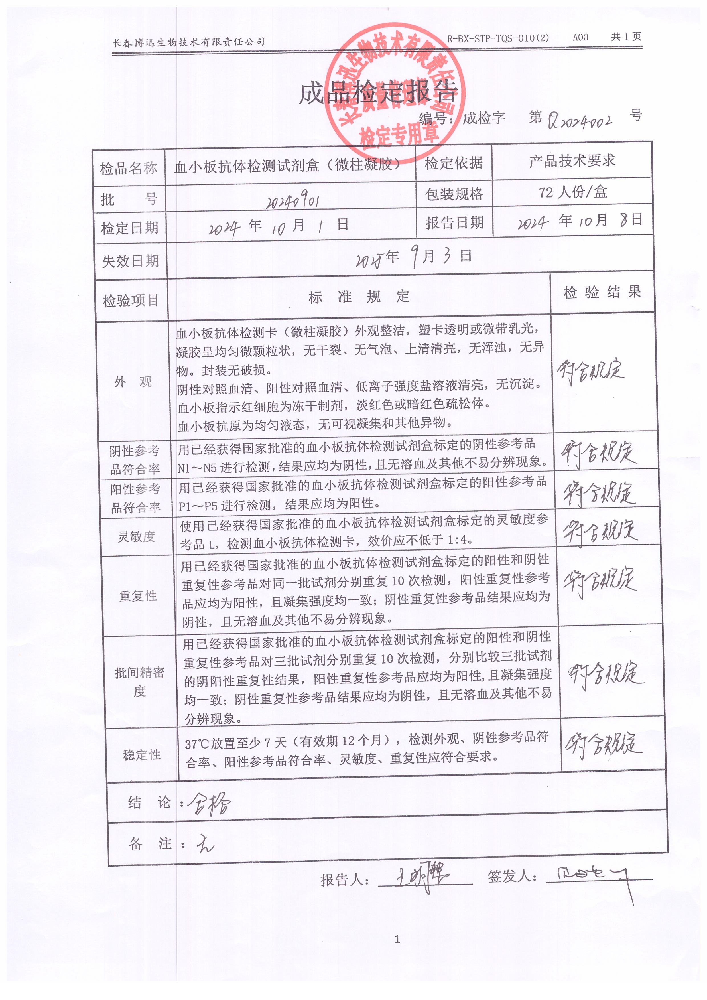血小板抗体检测试剂盒（微柱凝胶）20240901