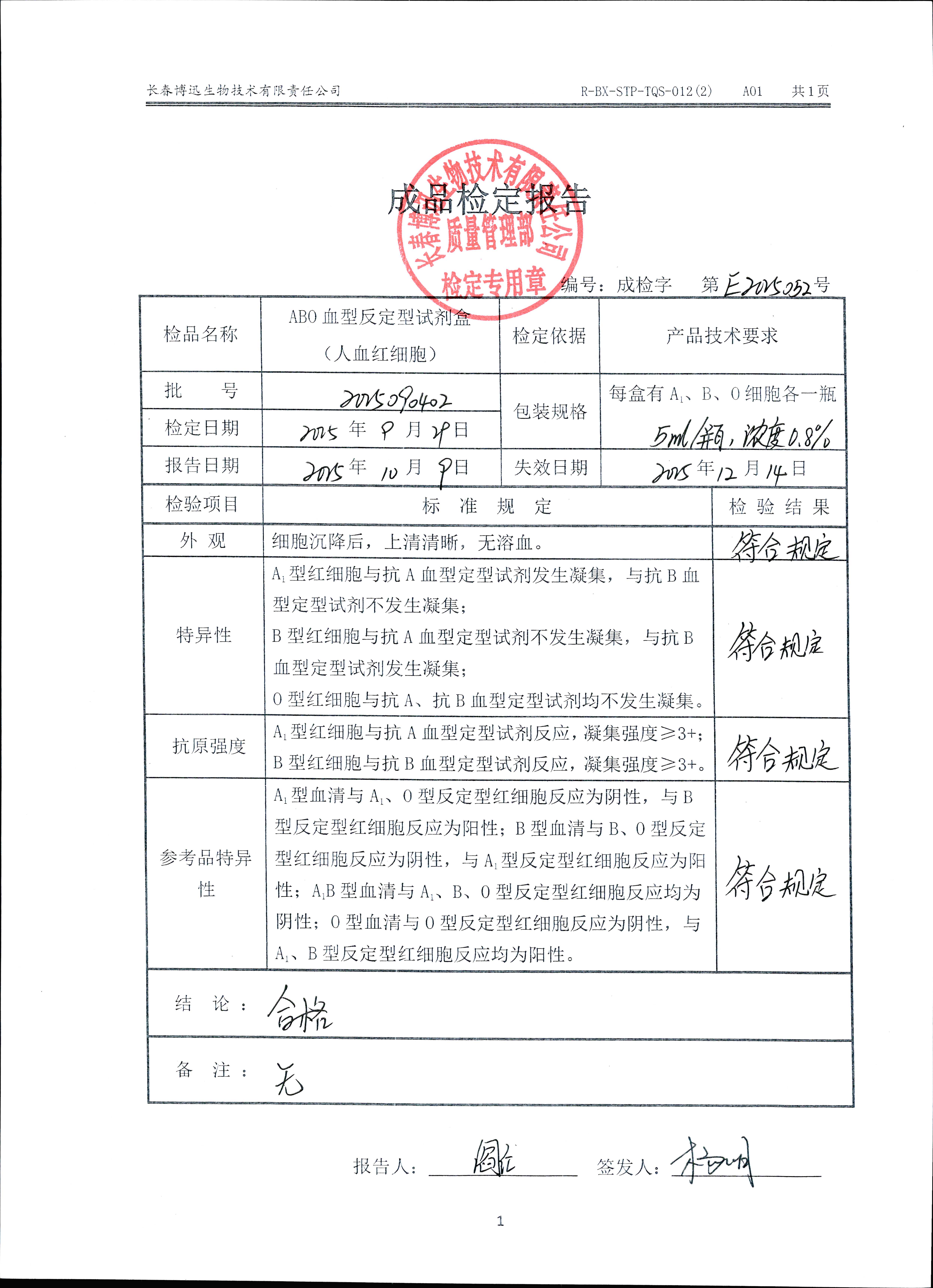 ABO血型反定型试剂盒（人血红细胞）2025090402